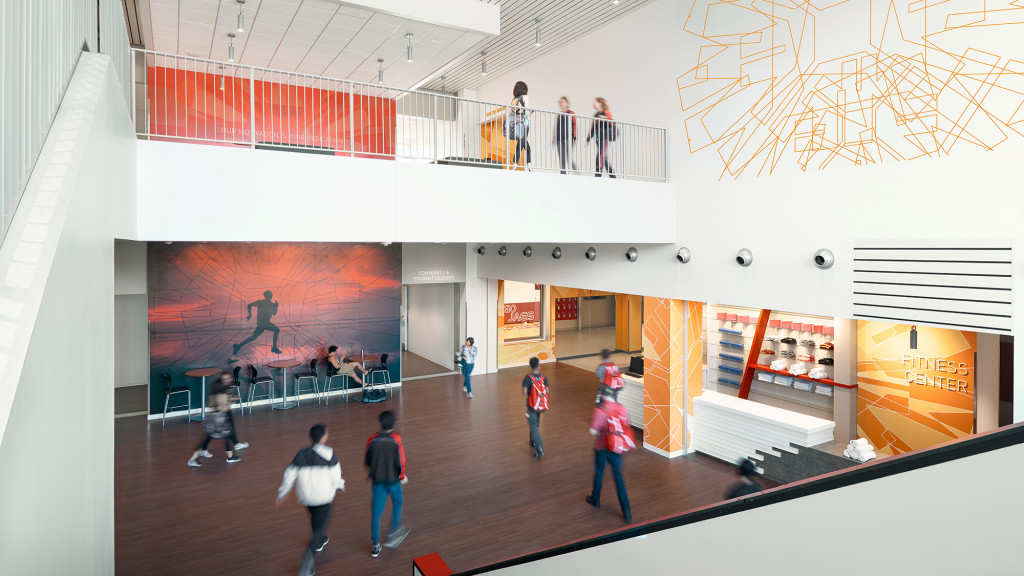 People walking inside a building.