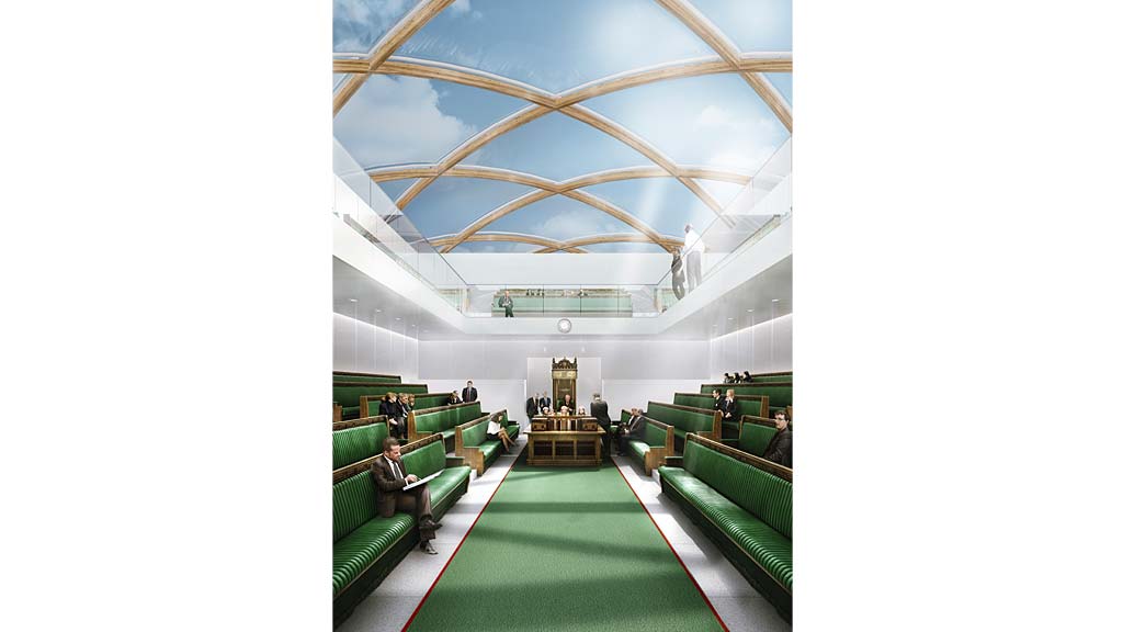 A large room with a large glass ceiling and a large glass ceiling.