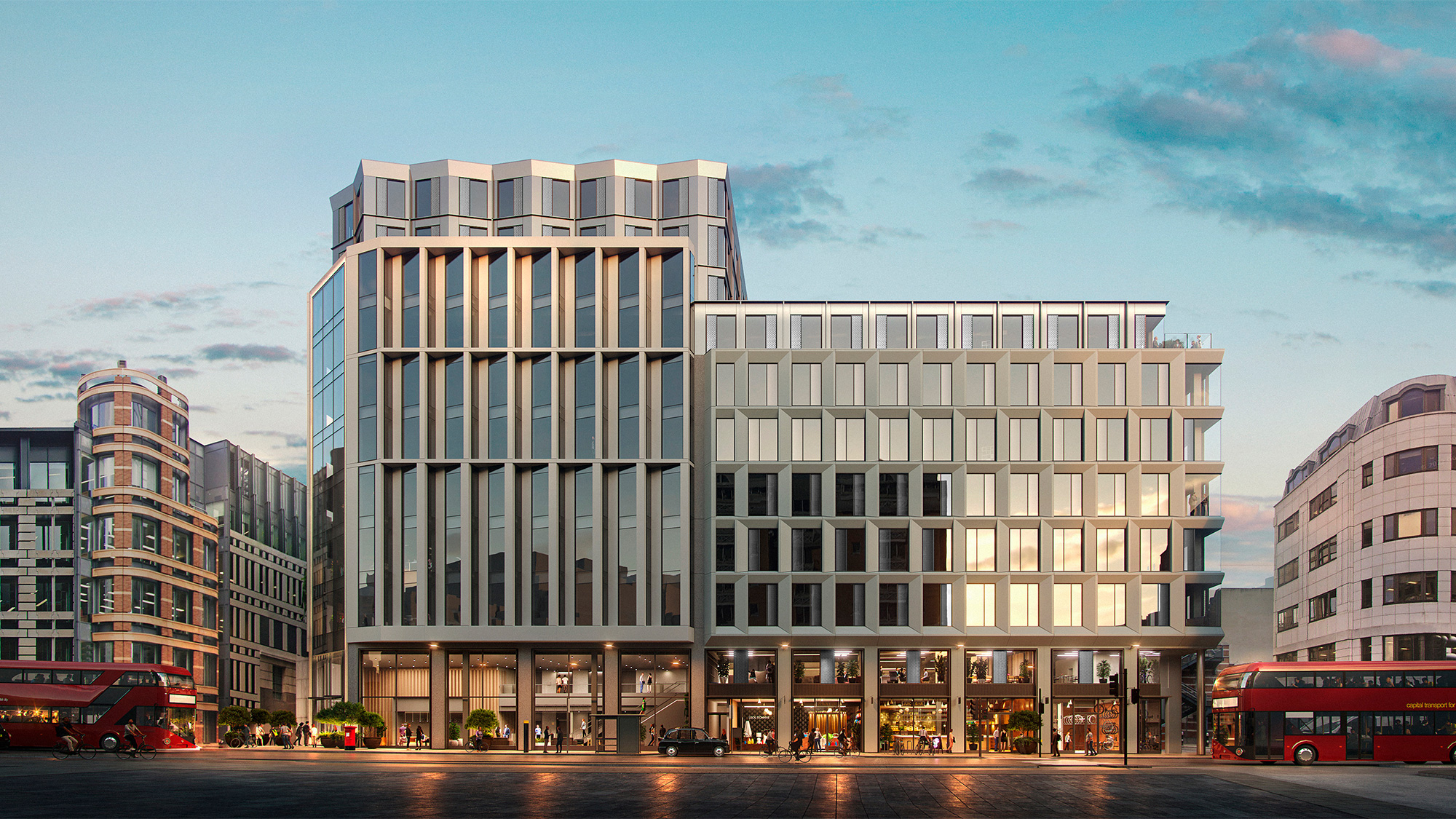 A large building with many windows.
