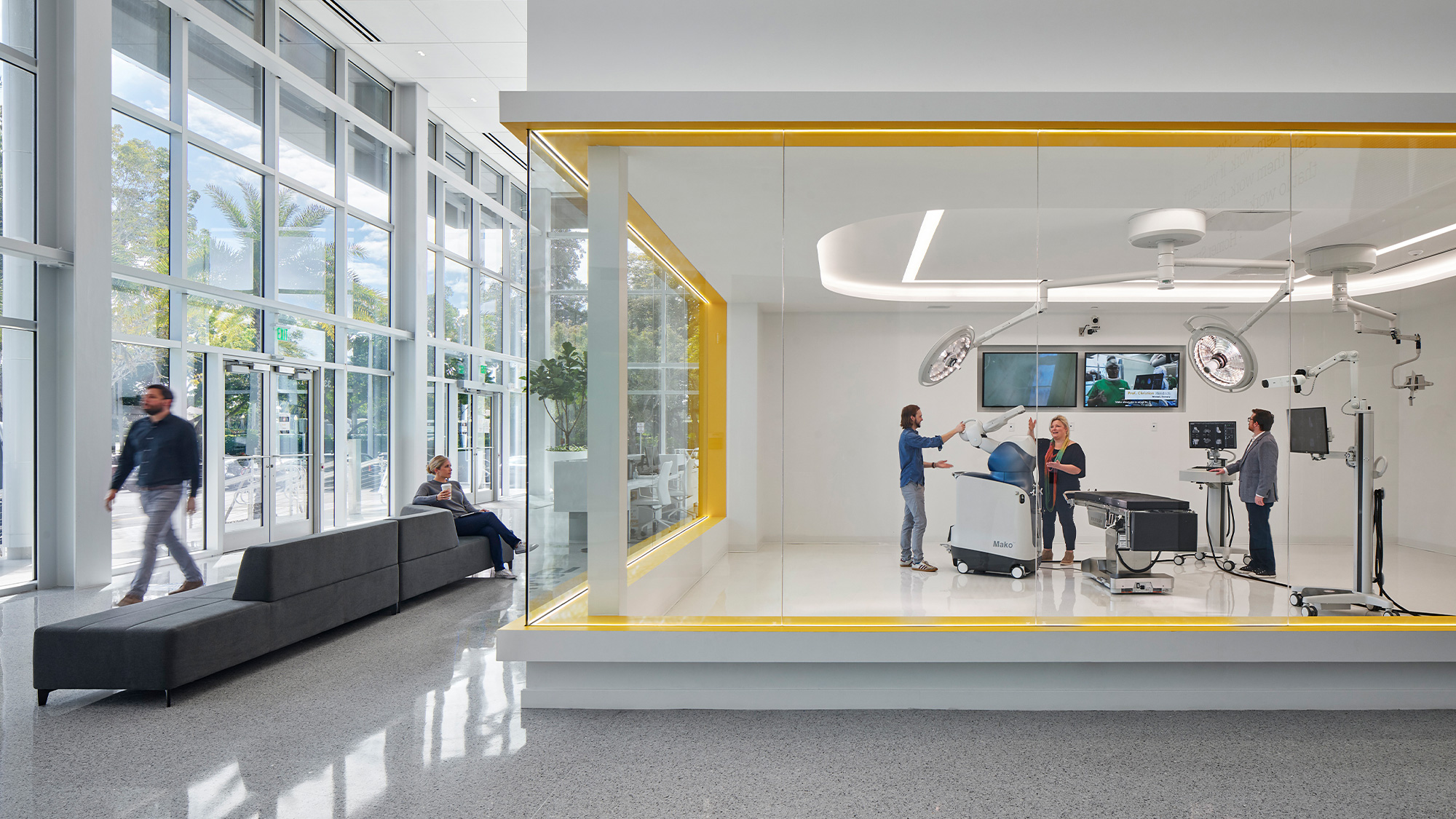 A group of people in an office.