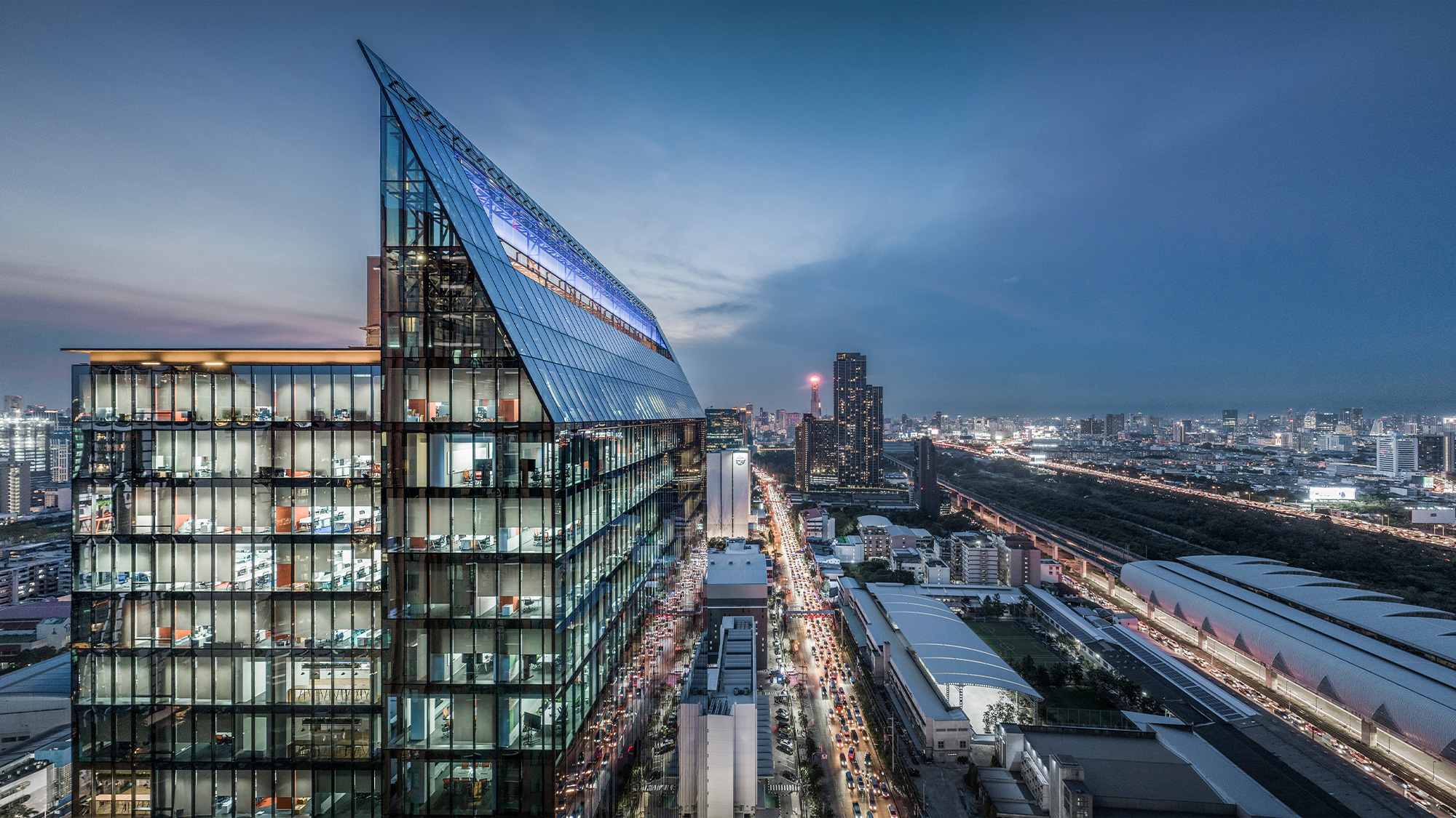 A building with a glass roof.