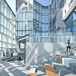 A building with glass walls.
