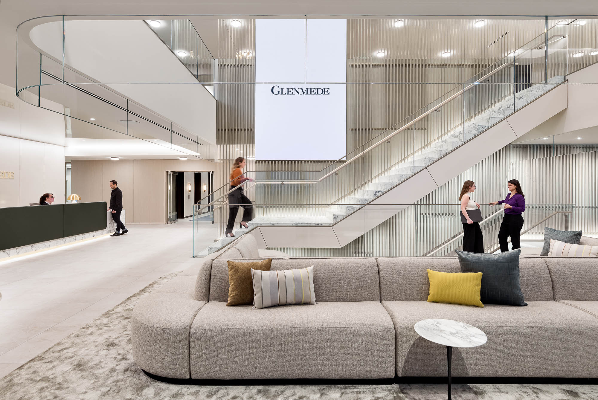 A group of people in a building.