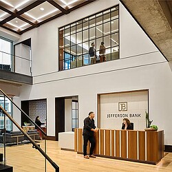 A group of people in a building.