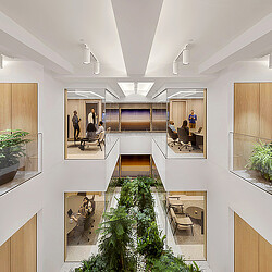 A high angle view of a building.