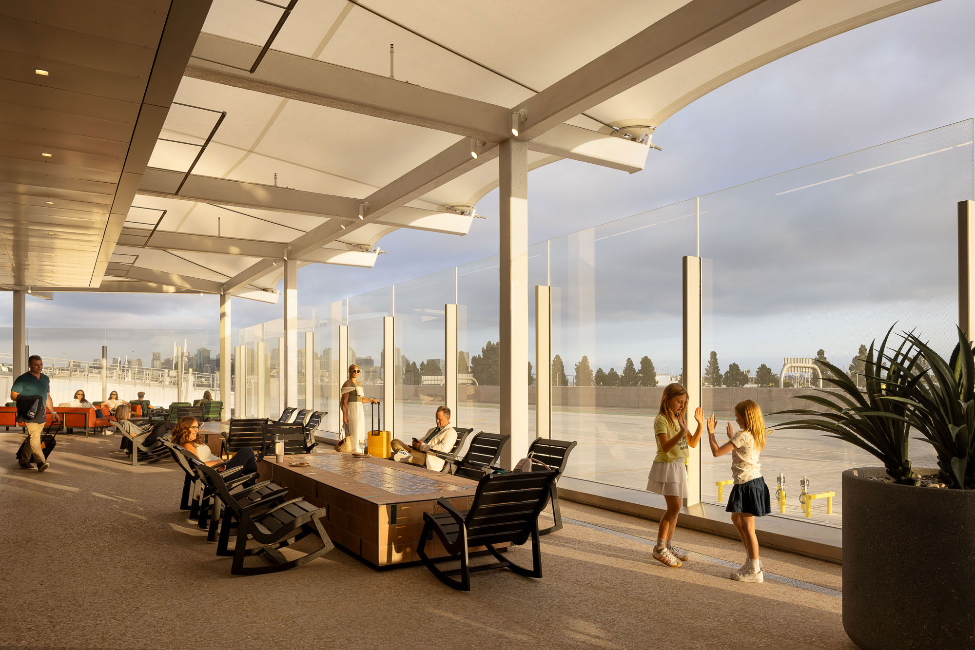 A group of people in a building.