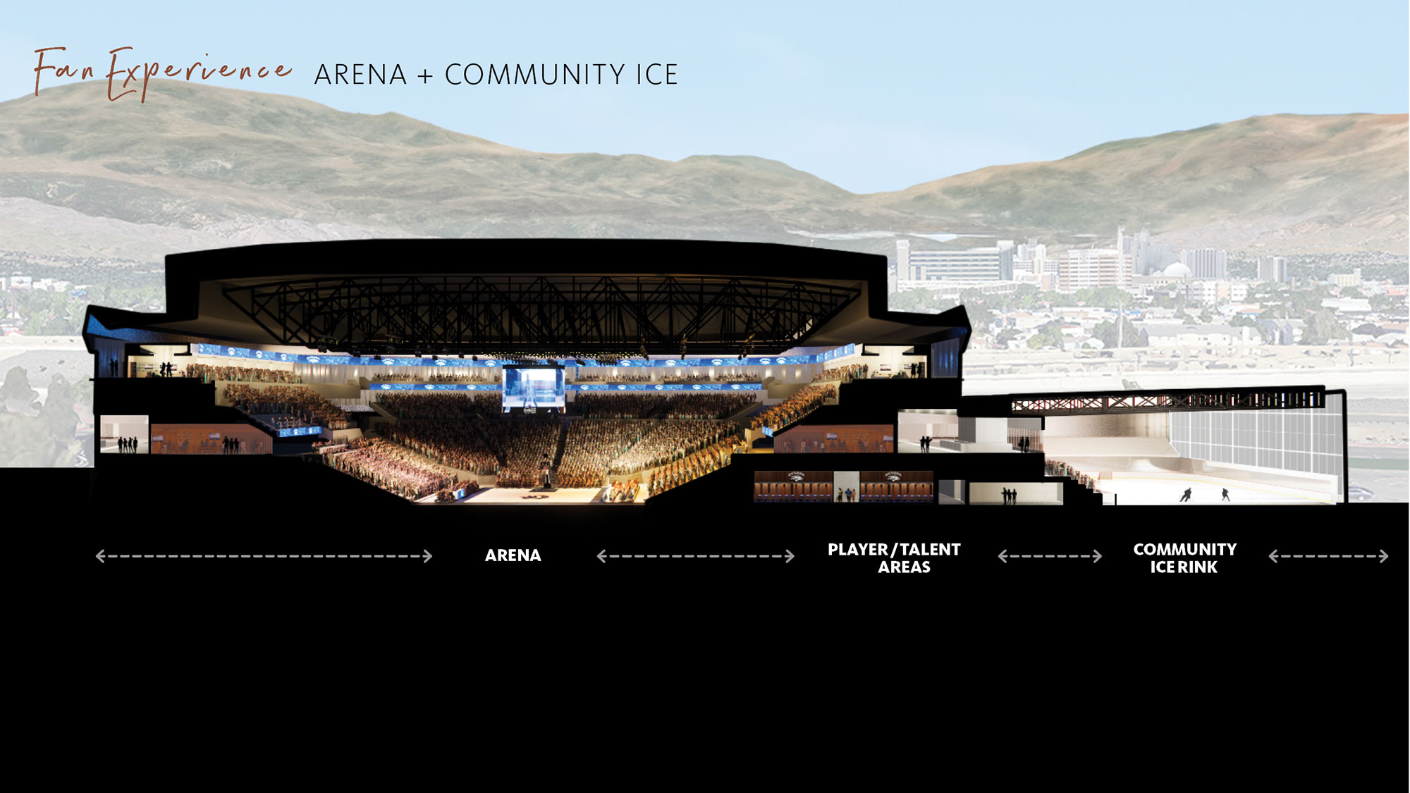 A stadium with a mountain in the background.