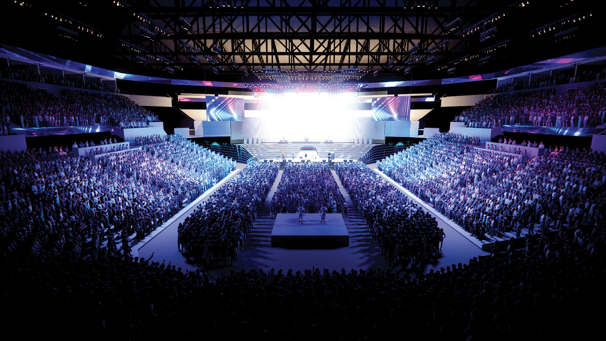A large crowd of people in a stadium.