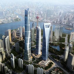 A high angle view of a city.