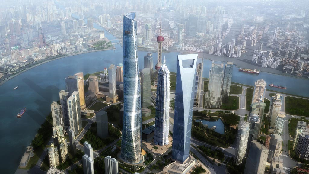 A city with tall buildings.
