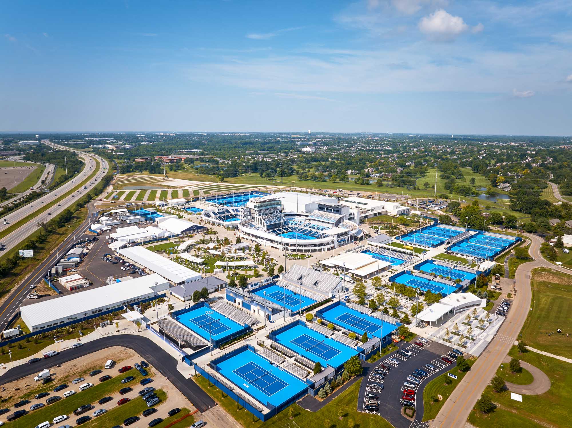 Aerial view of a large building.