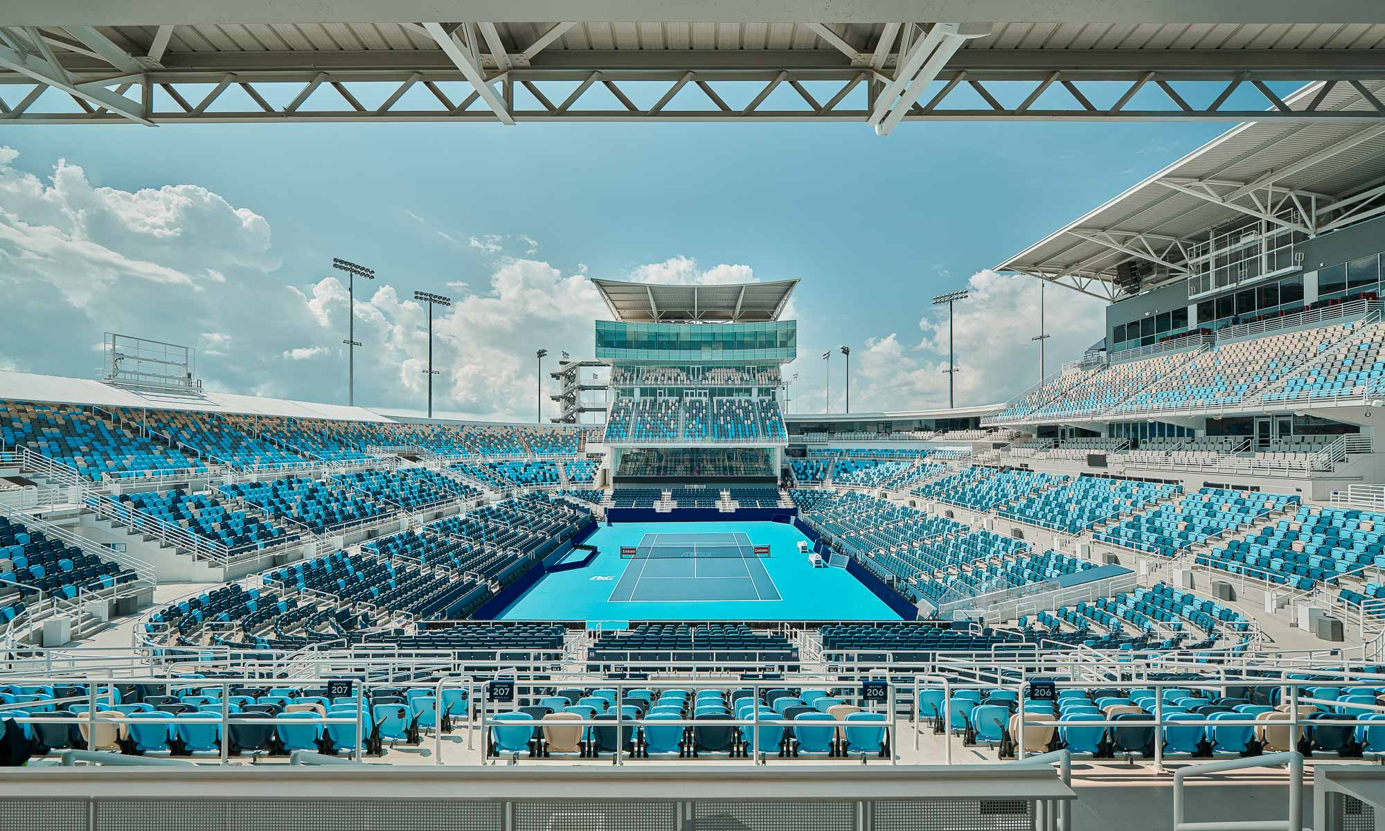 A large stadium with a large crowd.