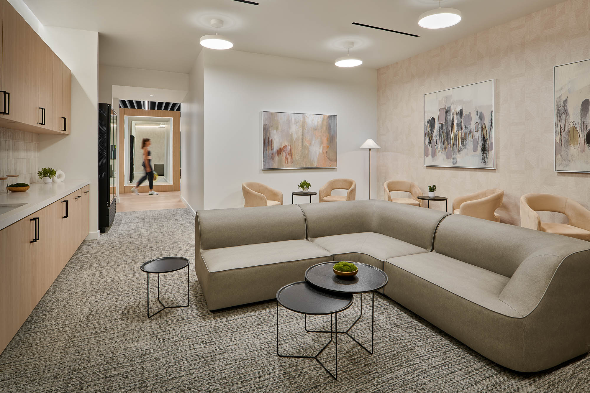 A living room with a couch and a coffee table.