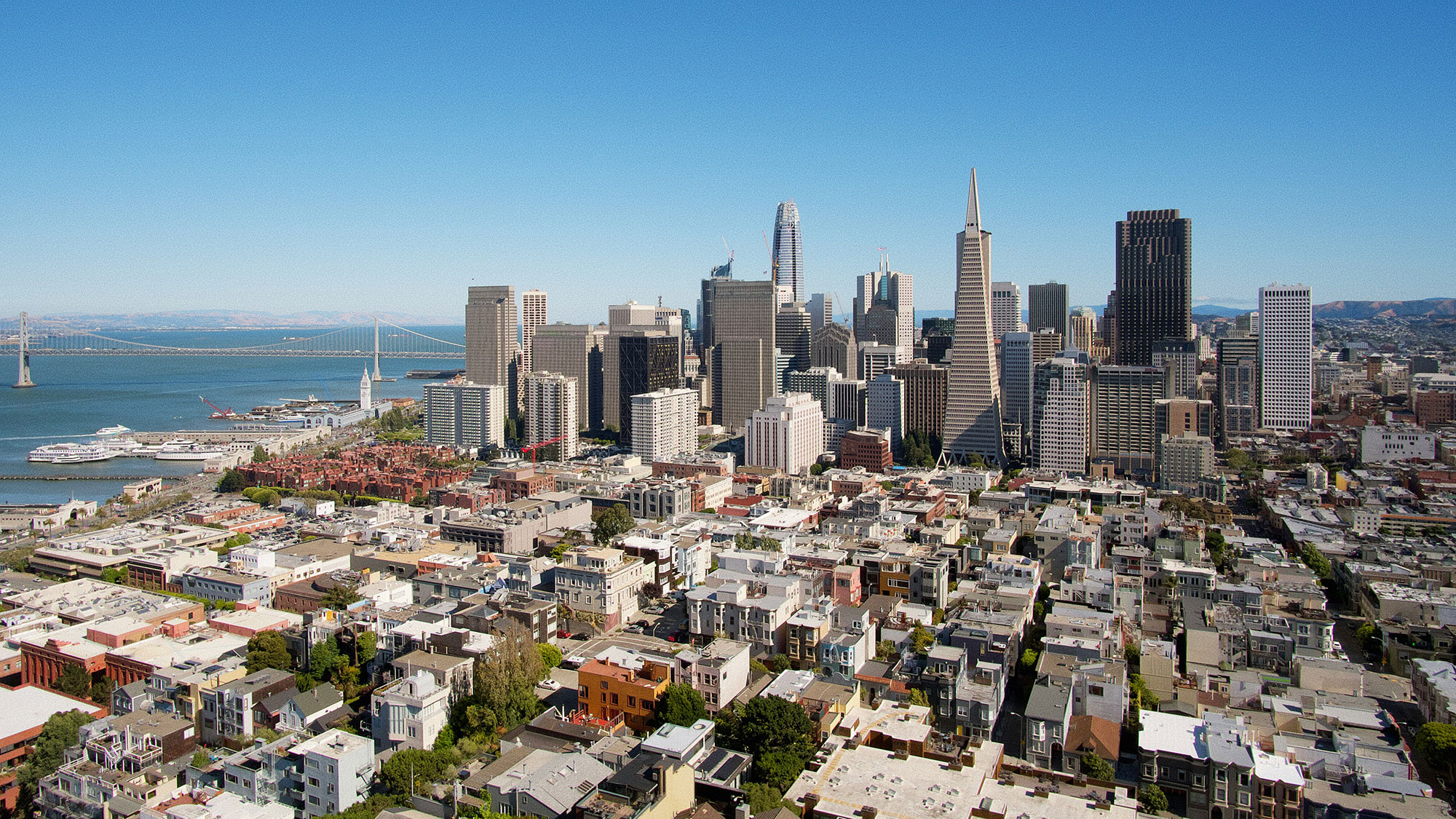A city with tall buildings and water.