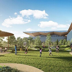 A group of people playing in a park.