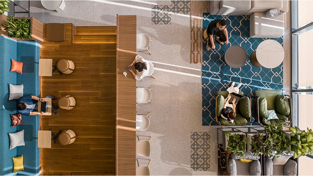 A bathroom with a tile floor.