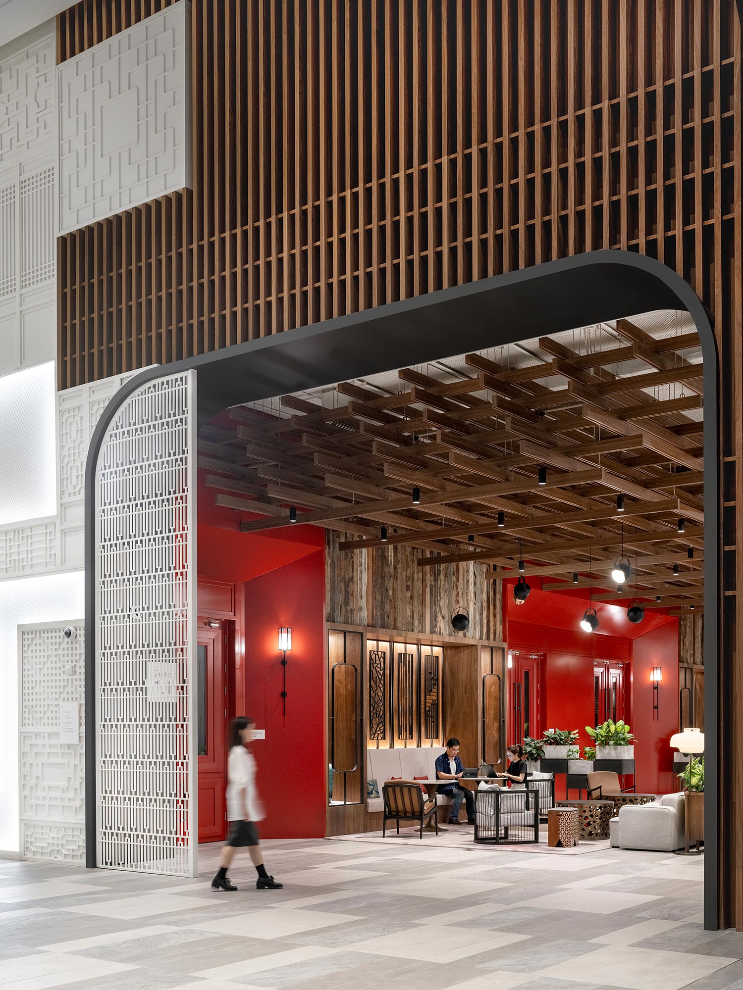 A person walking in a building.