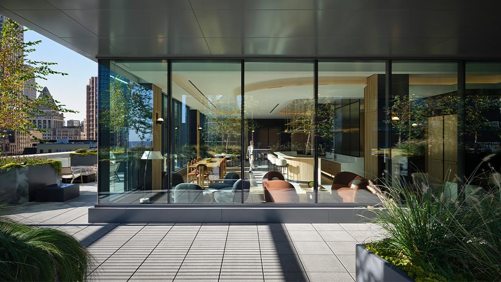 A building with glass walls.