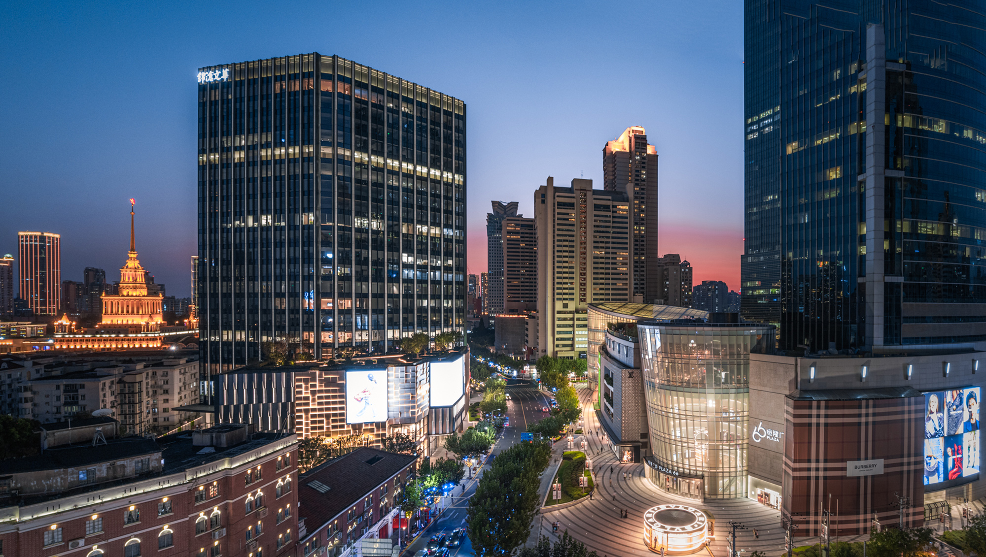 A city with tall buildings.