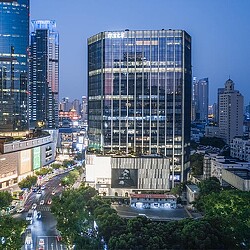 A tall building in a city.