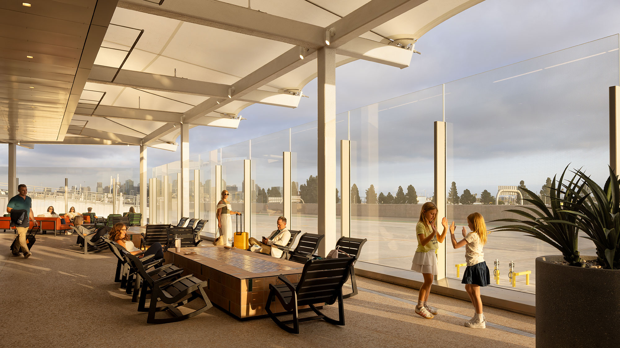 A group of people in a building.