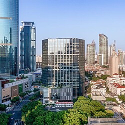 A city with tall buildings.