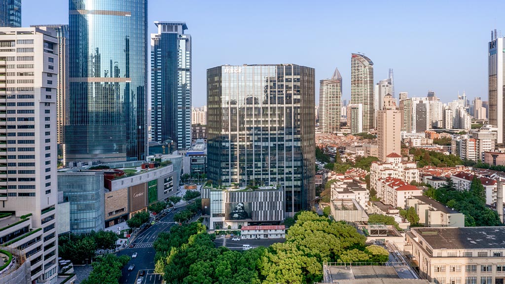 A city with tall buildings.