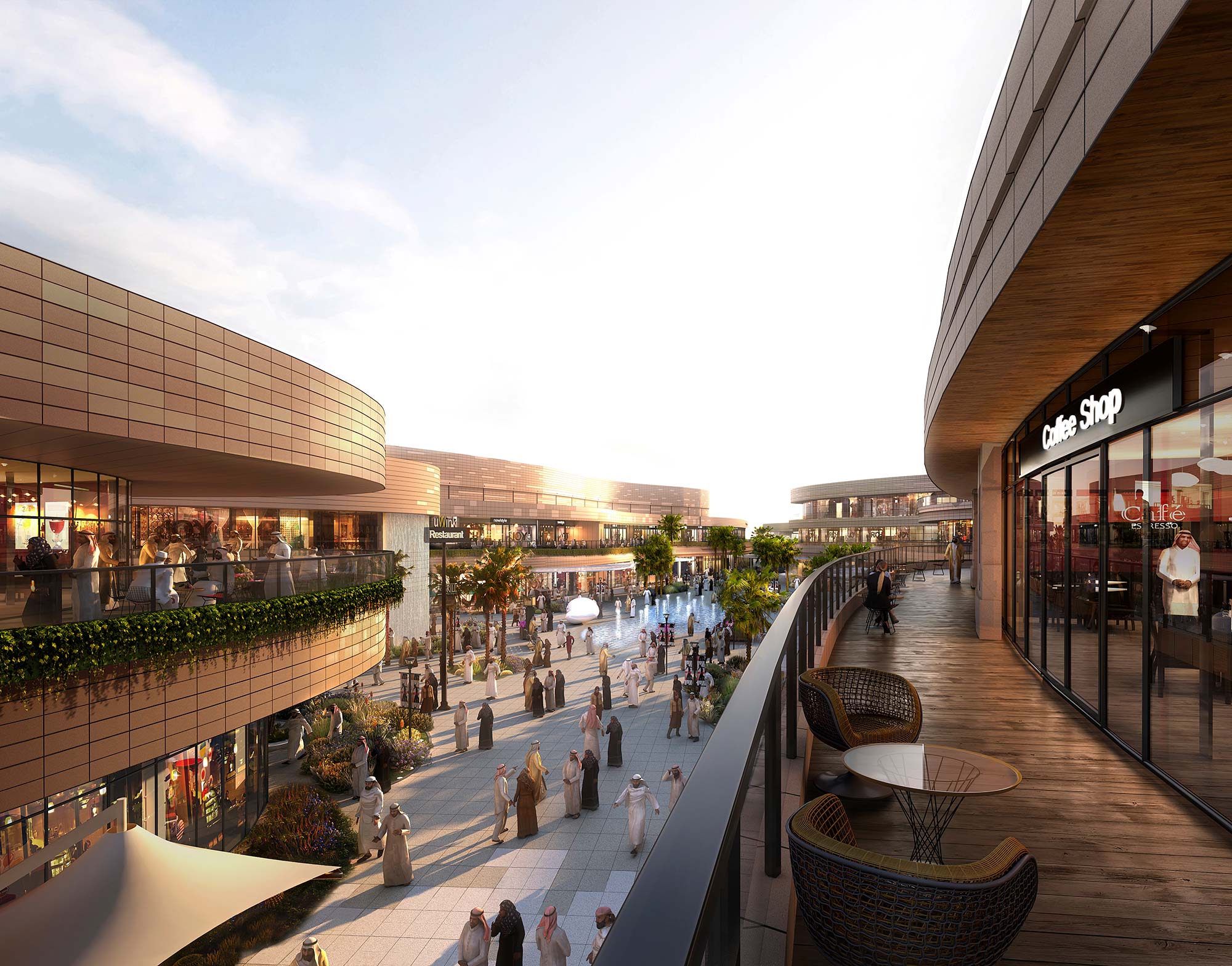 A courtyard with people and buildings.