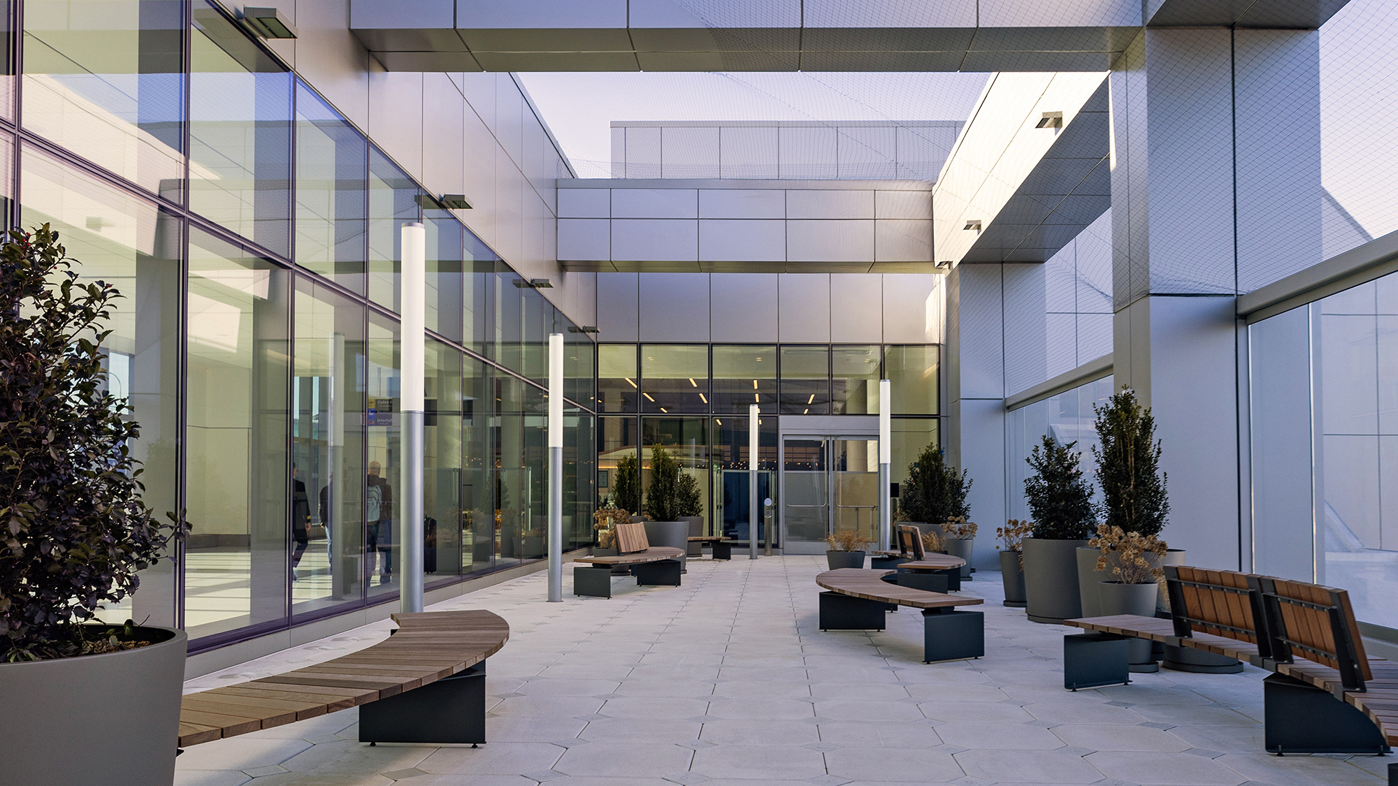 A building with glass windows.