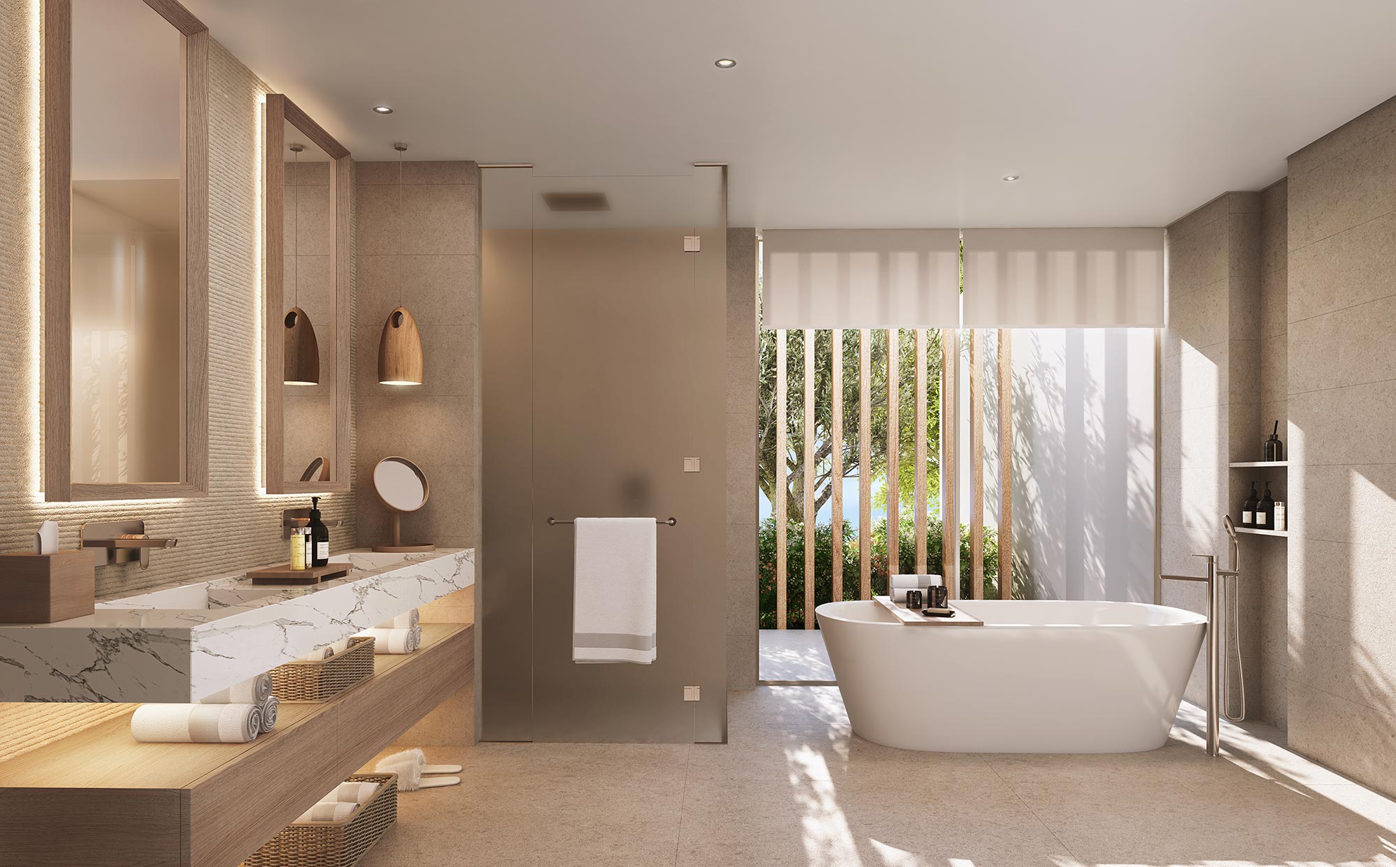 A bathroom with a tub and sink.