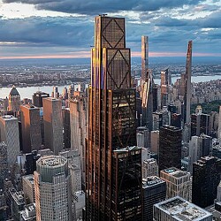 A city with tall buildings.