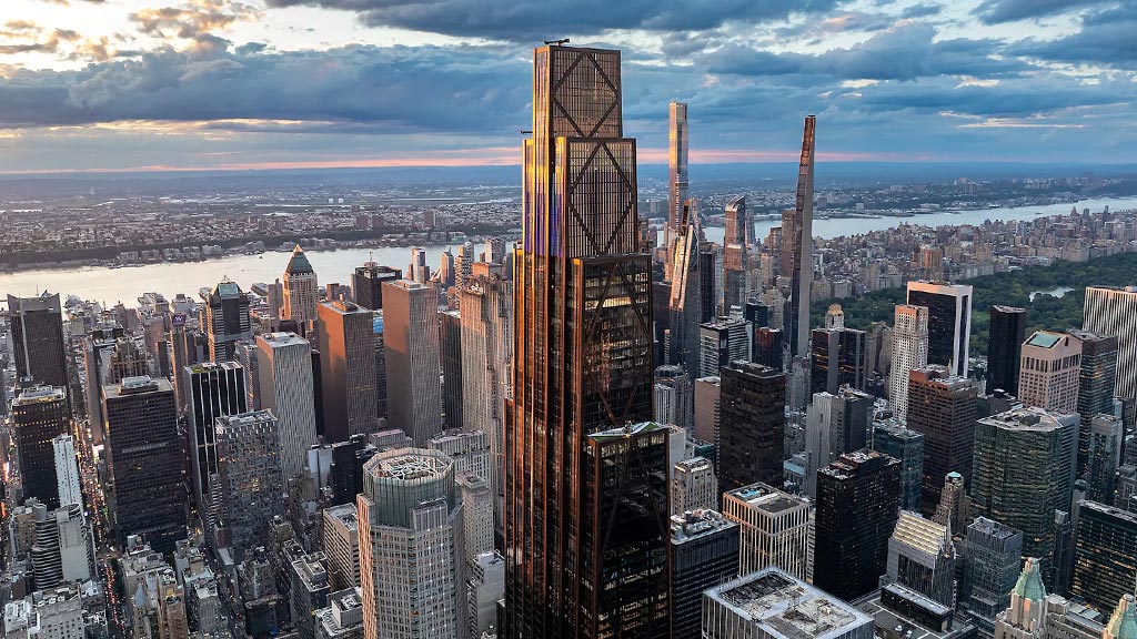 A city with tall buildings.