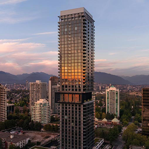 A tall building in a city.