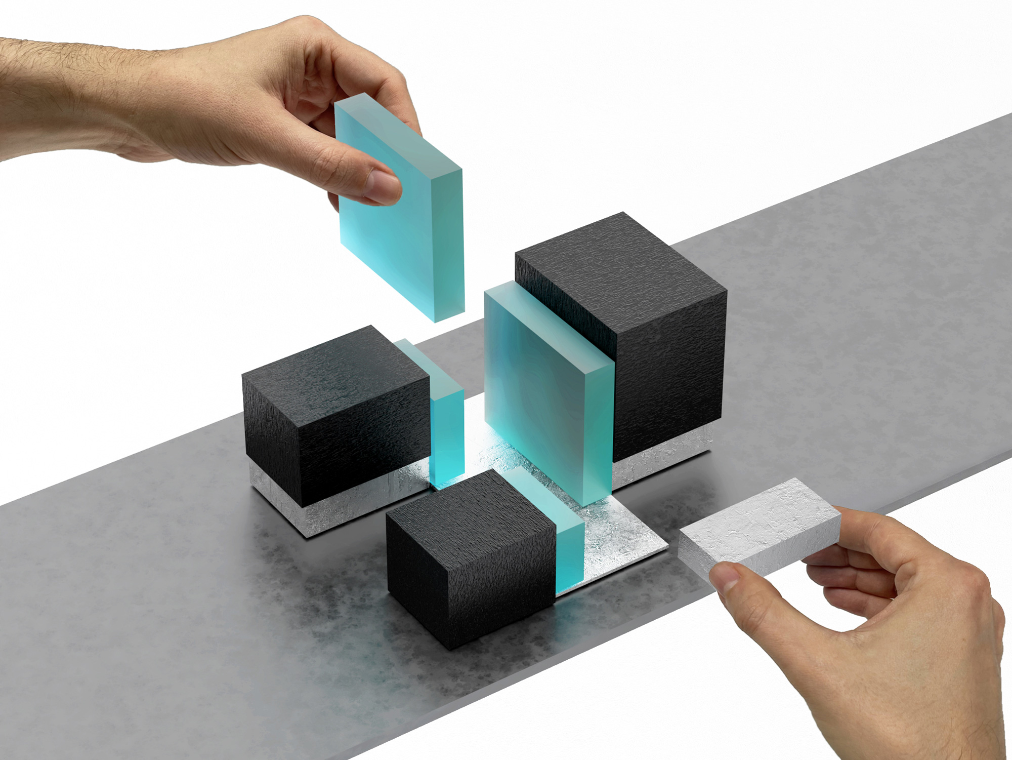 A person building a cube.