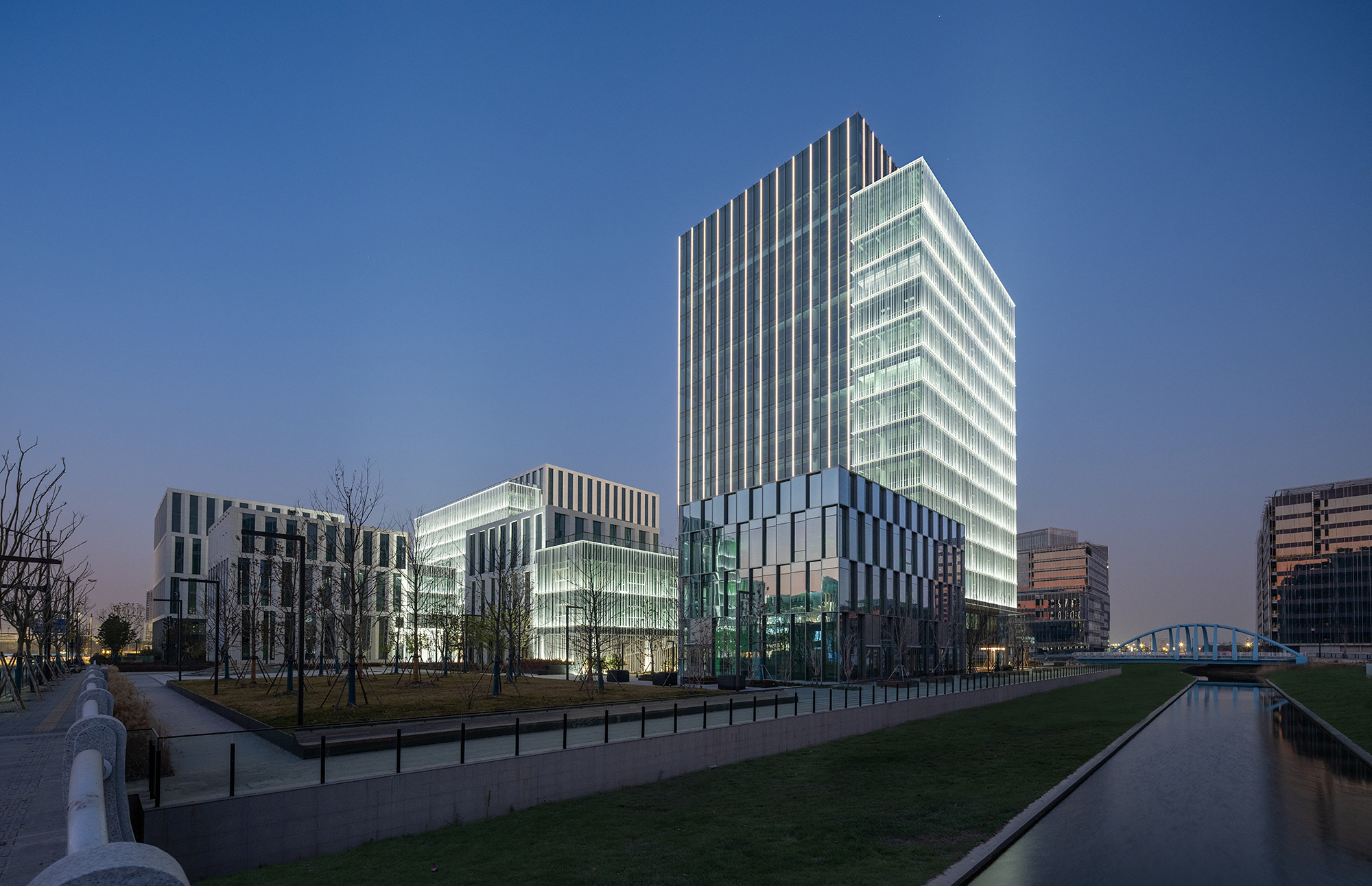 A river with buildings along it.