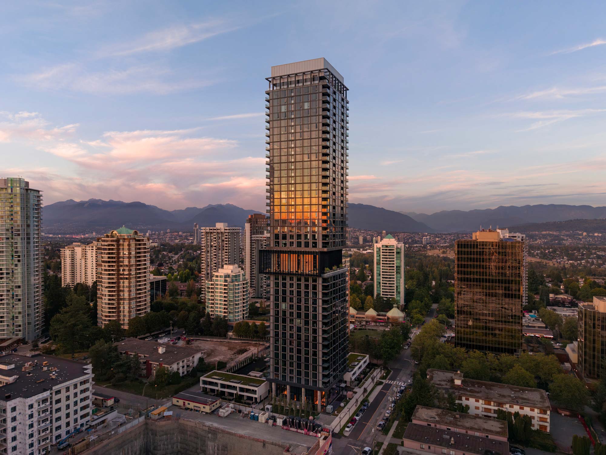 A tall building in a city.