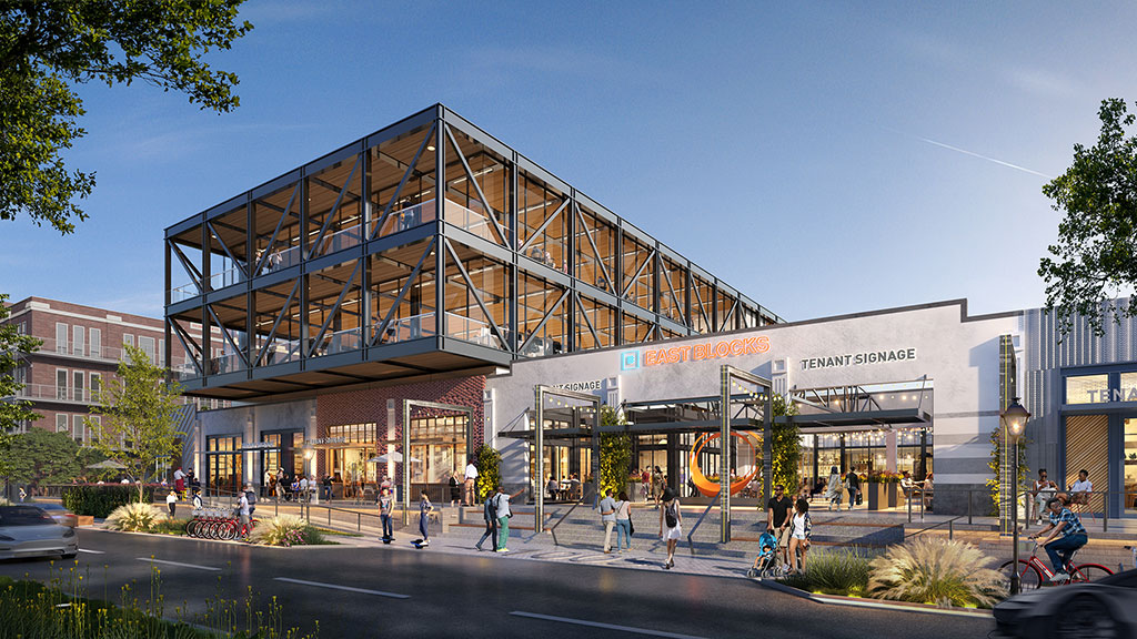 A large building with a curved roof.