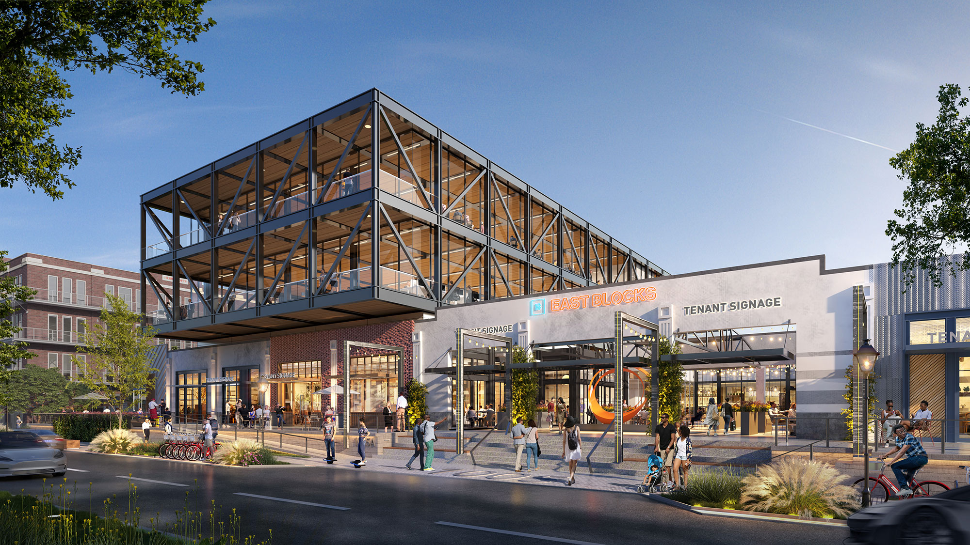 A large building with a curved roof.