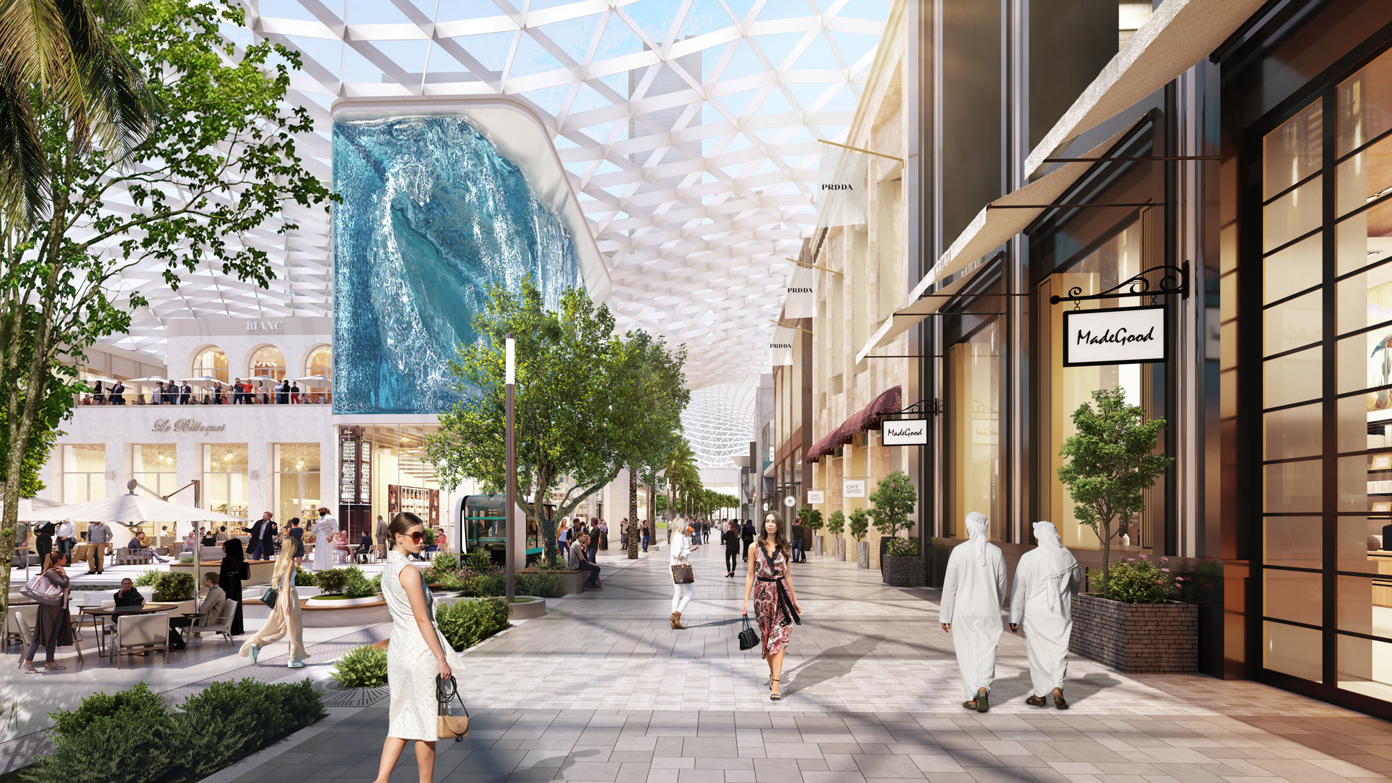 People walking in a mall.