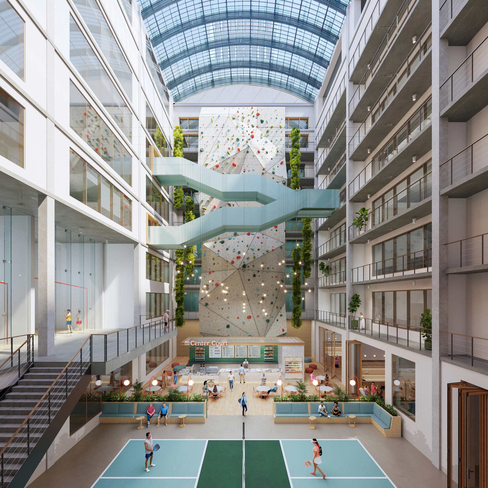 A large indoor swimming pool.