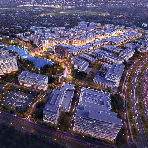 Aerial view of a city.