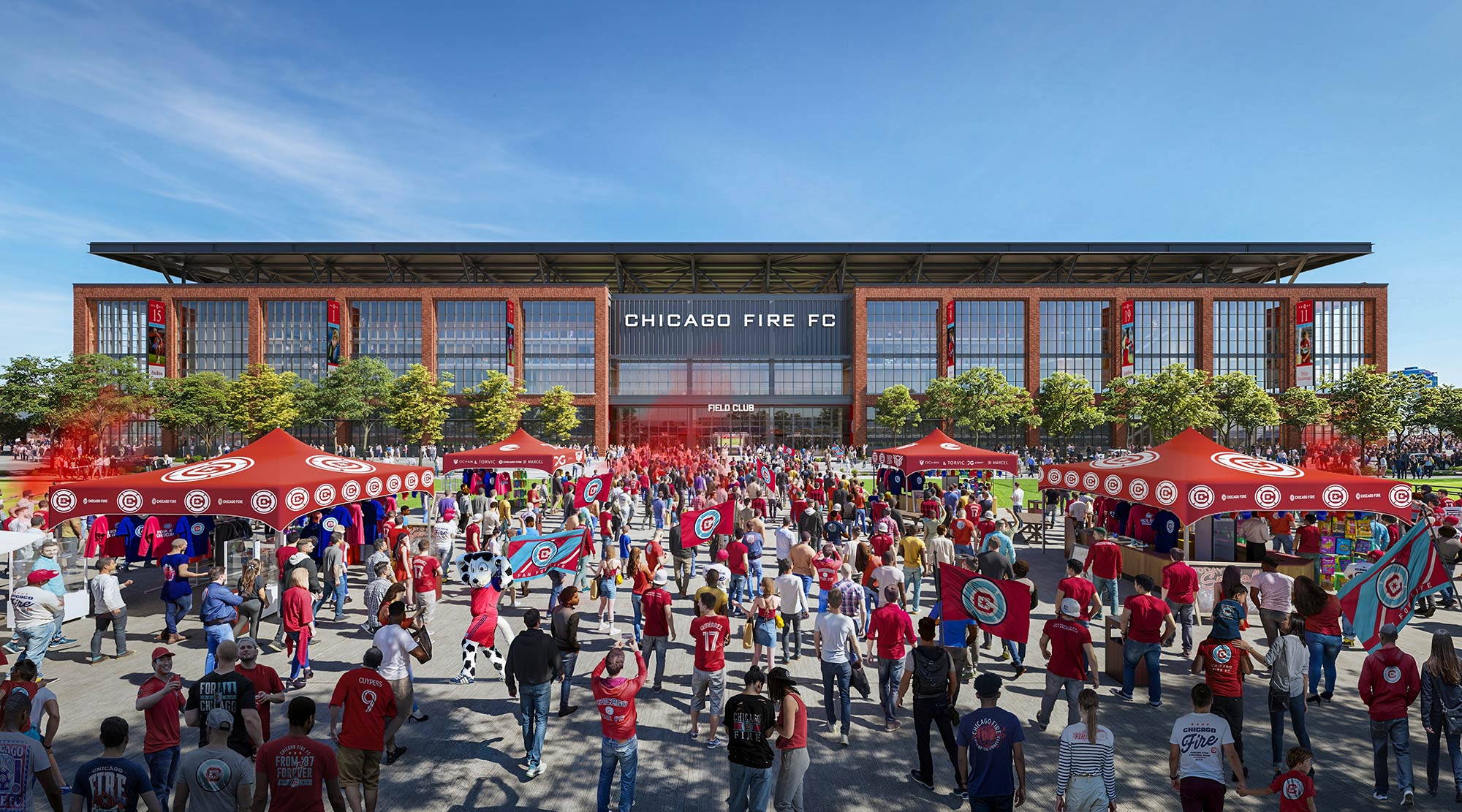 A group of people outside of a building.