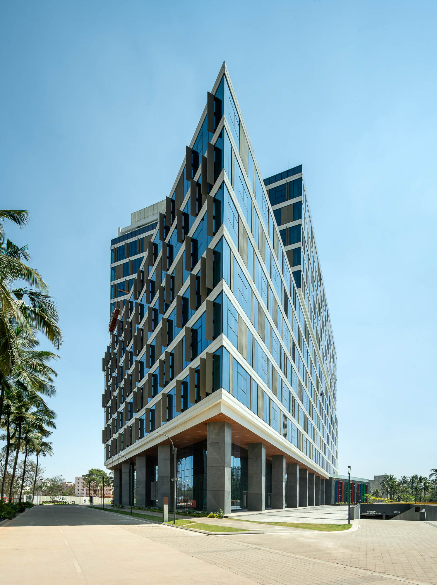 A tall building with many windows.