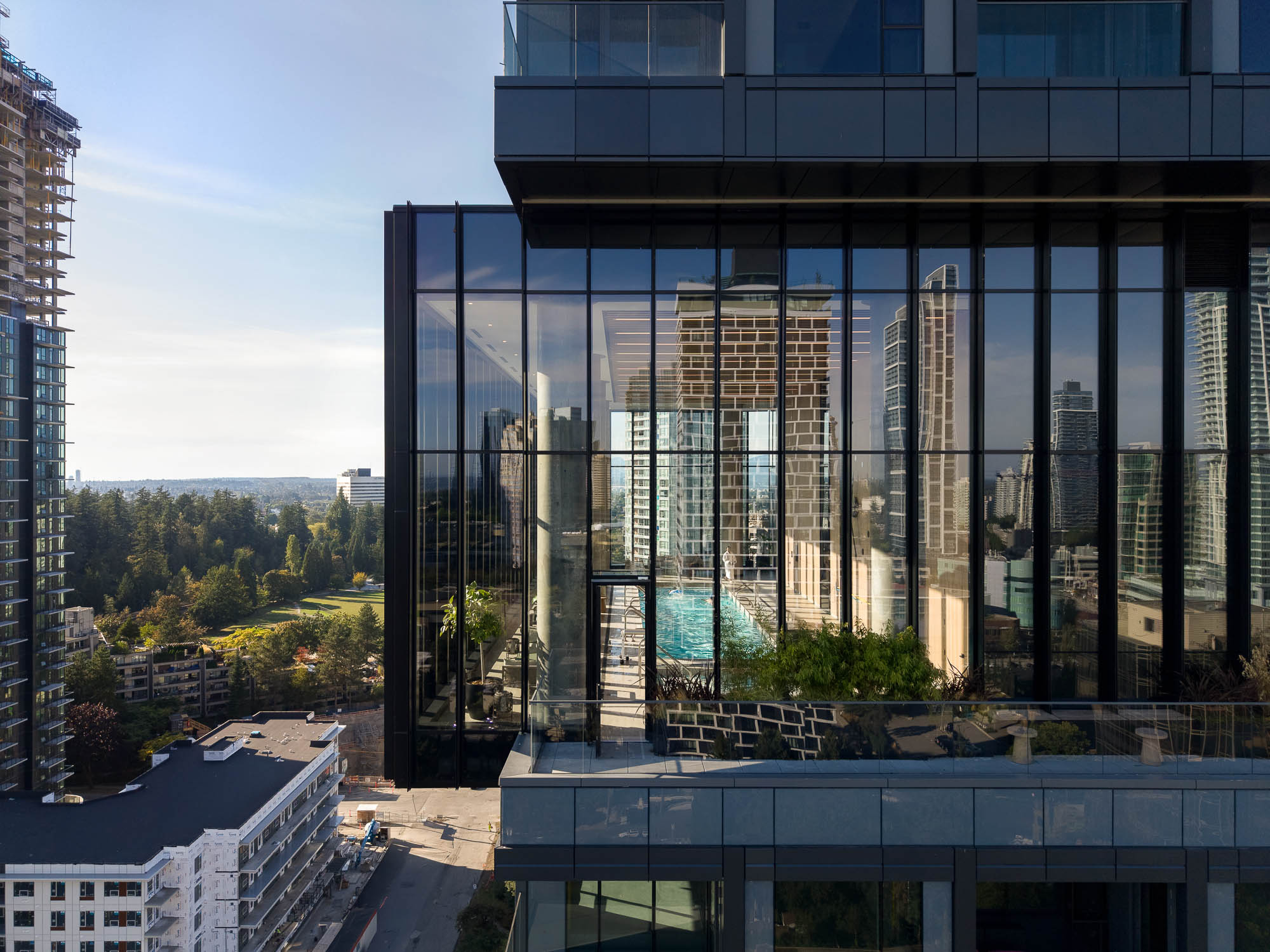 A building with glass windows.