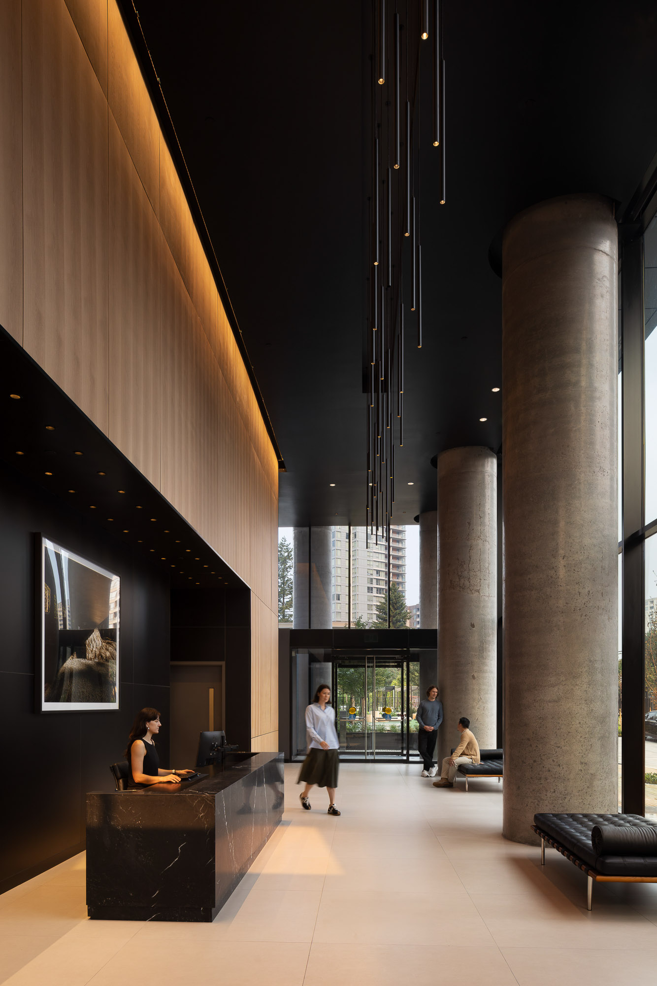 People walking in a building.