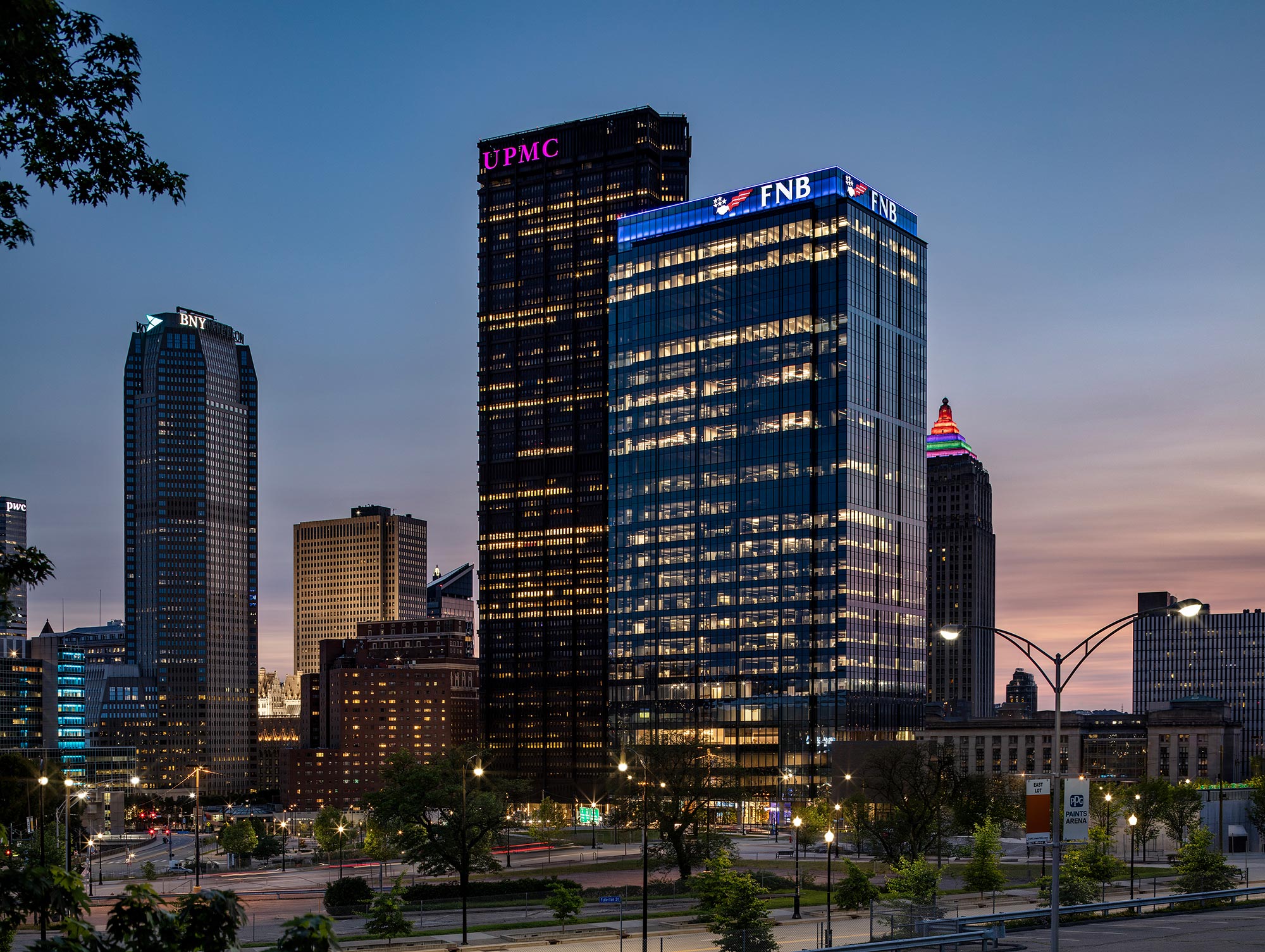 A group of tall buildings.