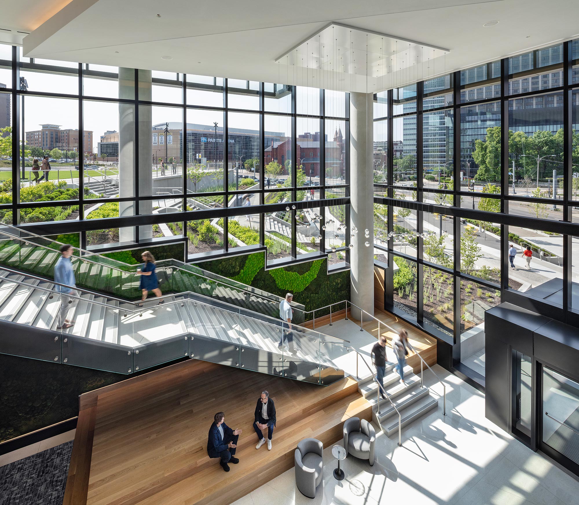 A group of people inside a building.