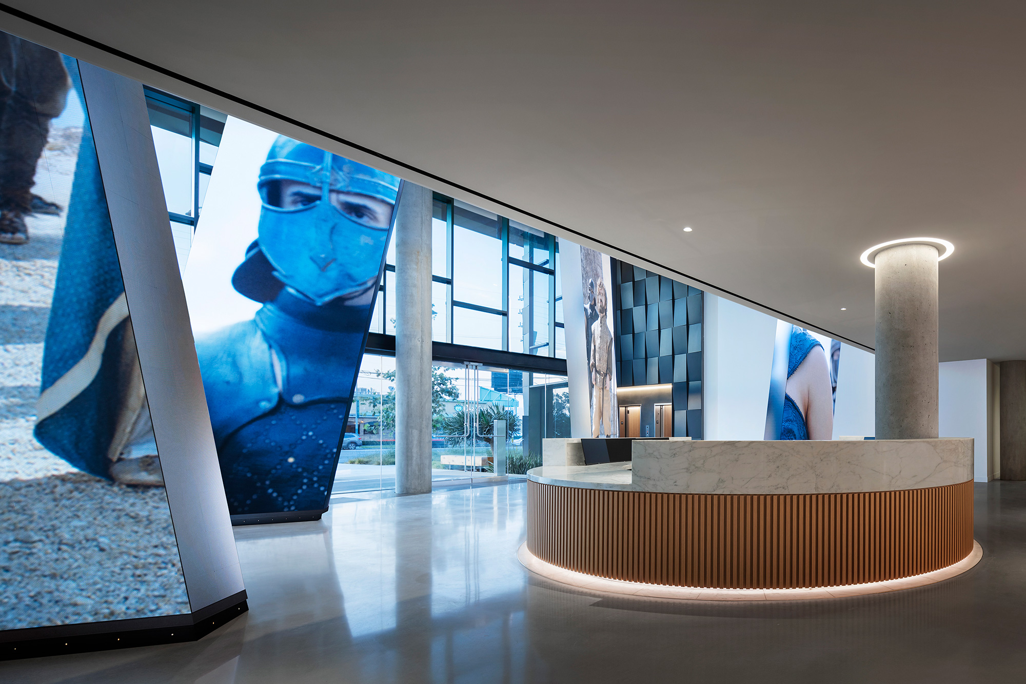 A large blue sculpture in a room.
