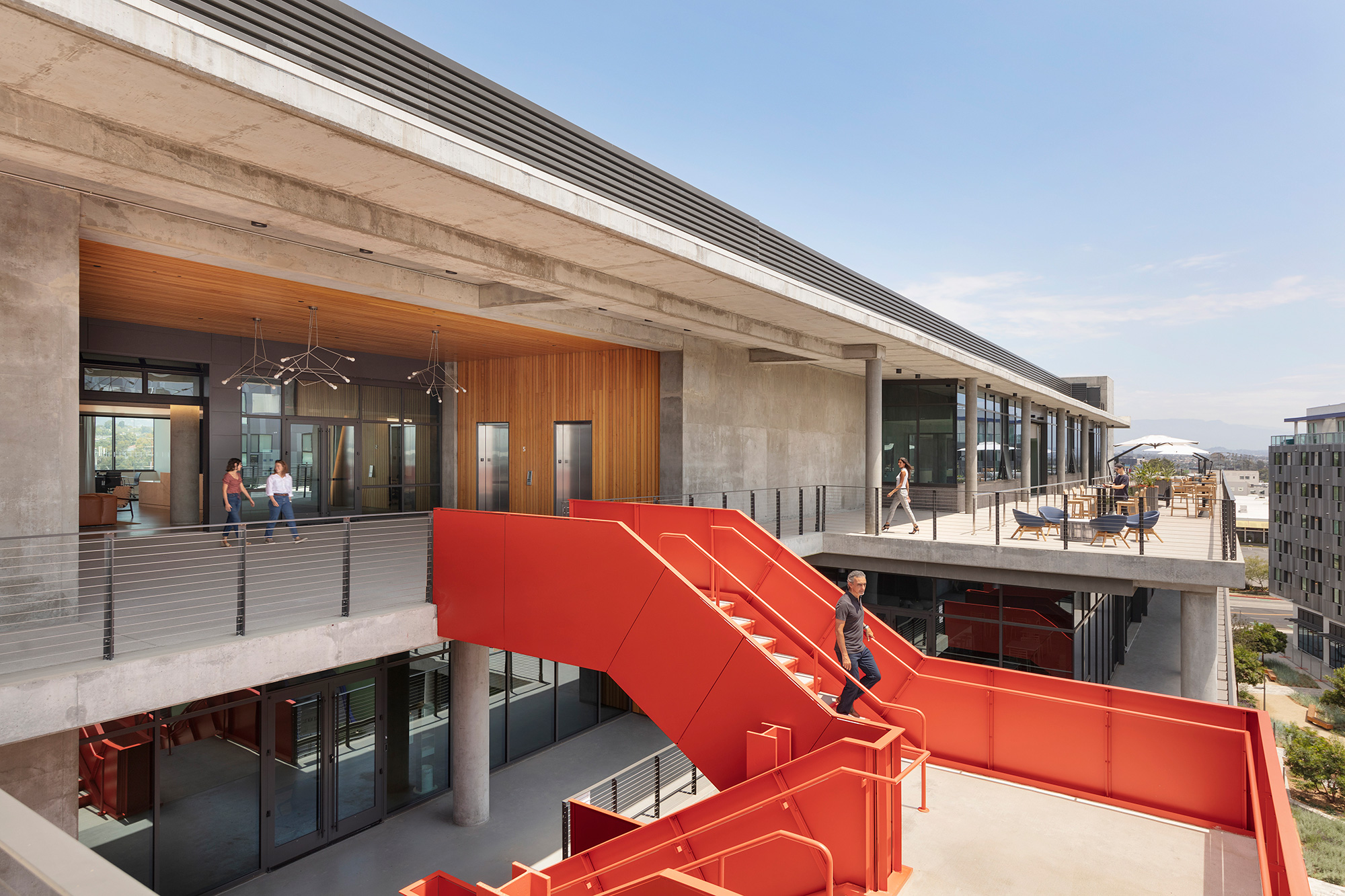 A building with a red slide.