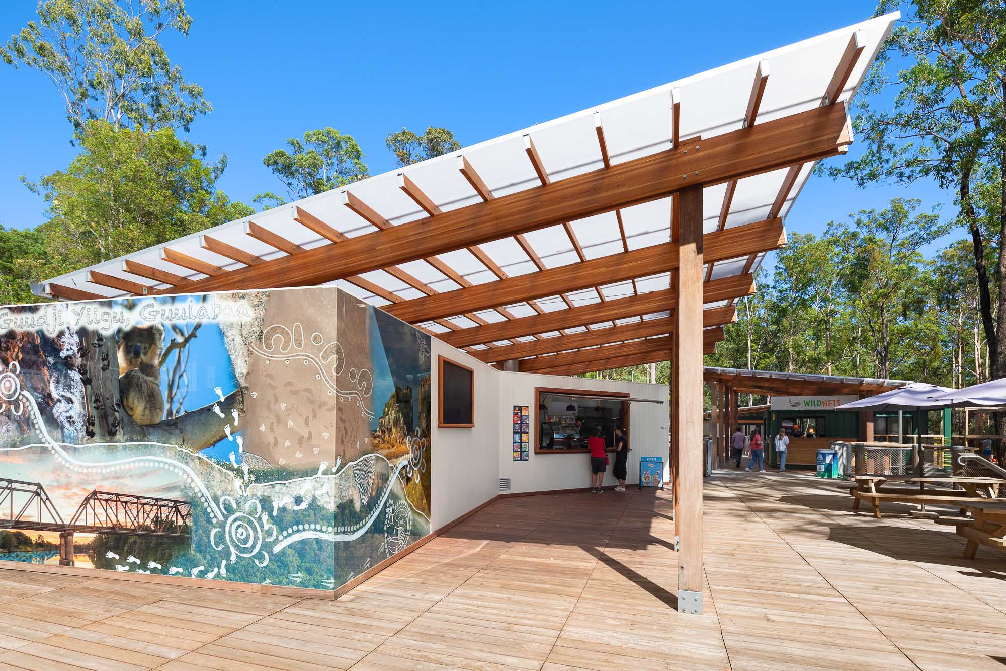 A building with a wood roof.